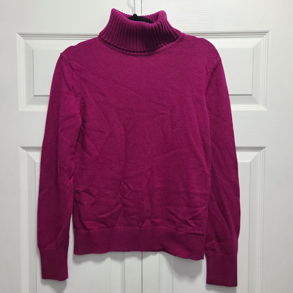 Lands' End Magenta Turtleneck Sweater M‎ 10-12 Wool Nylon Blend